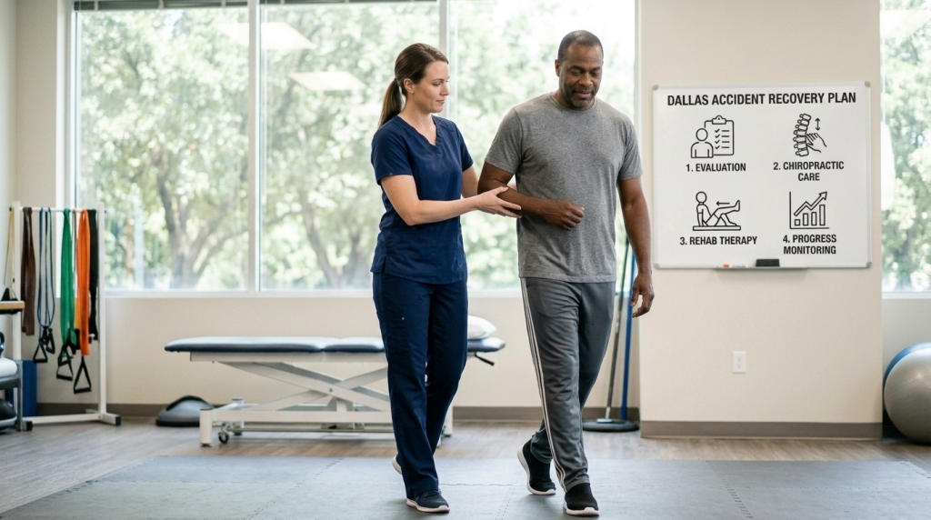 Dallas accident recovery plan with chiropractic care and rehabilitation therapy