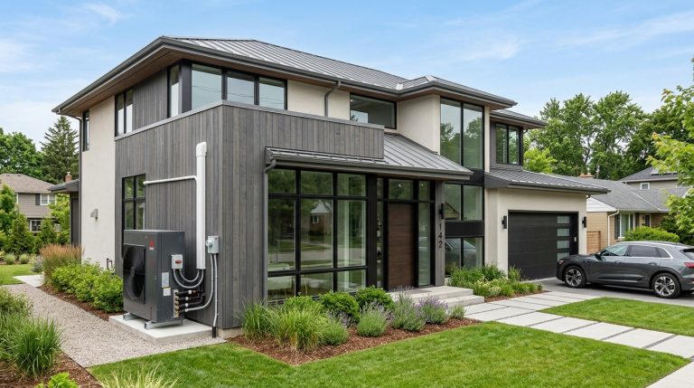 Modern cold-climate heat pump installed at a Michigan home