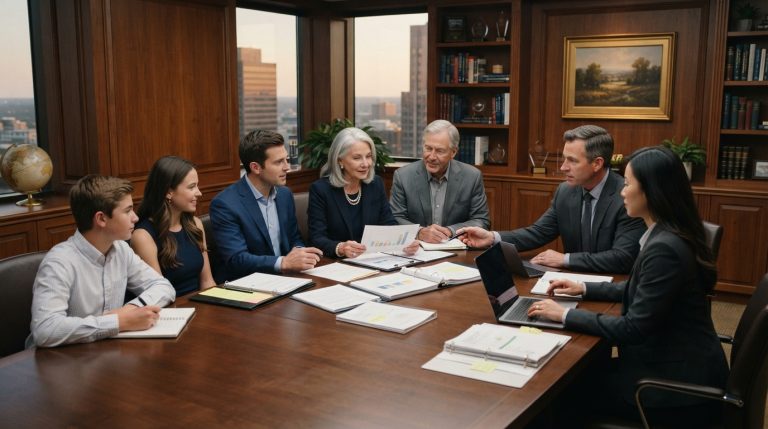 Multigenerational family coordinating wealth transfer, trusts, taxes, and education planning